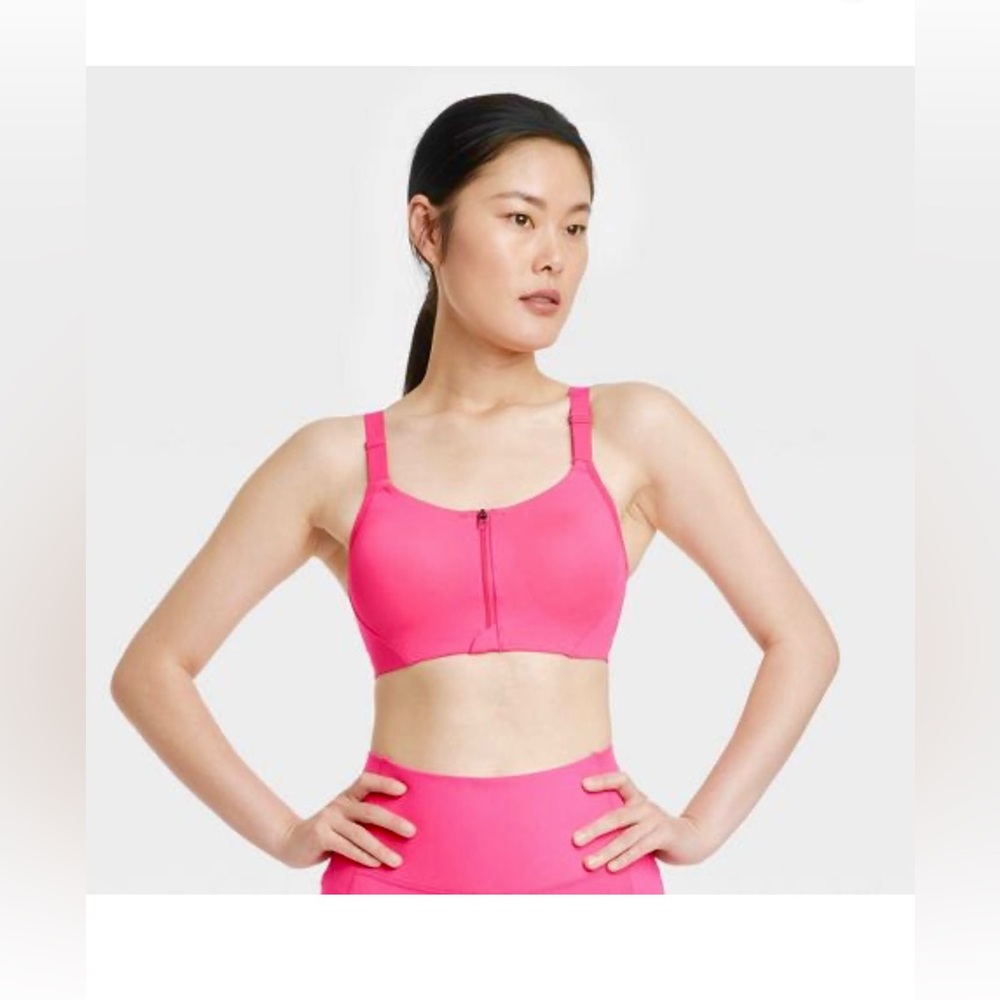 New! 34 D All in Motion Neon Pink Sports Bra - Front Zip